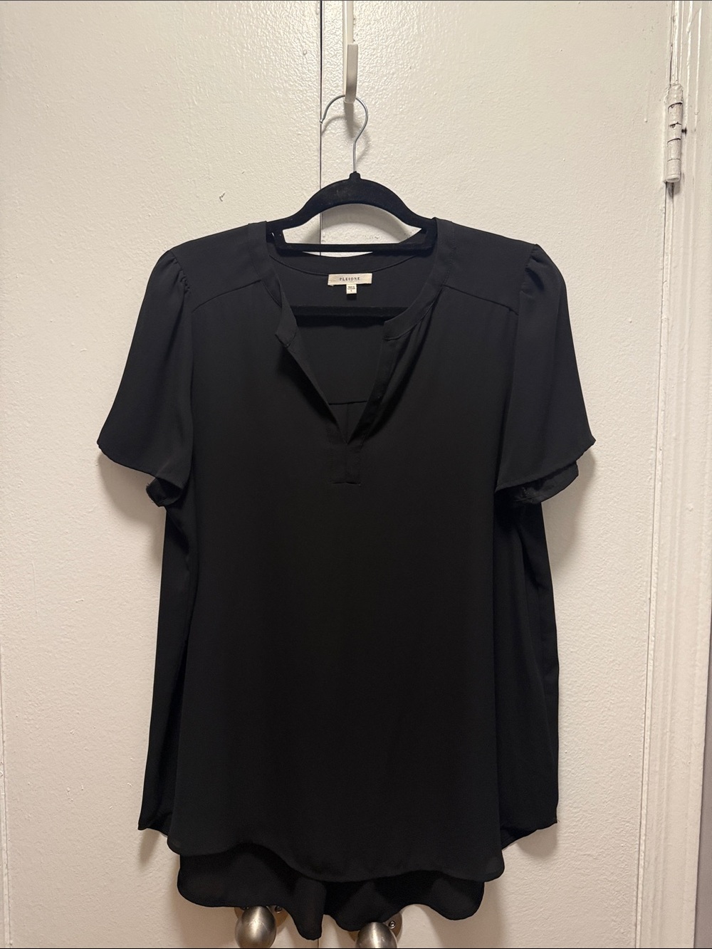 Pleione Black V-Split Flutter Sleeve Top